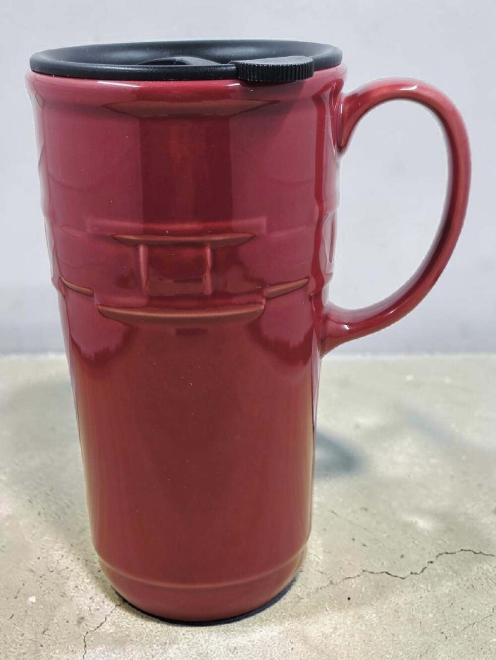 Longaberger Woven Traditions Paprika Travel Mug with Lid Embossed Basketweave